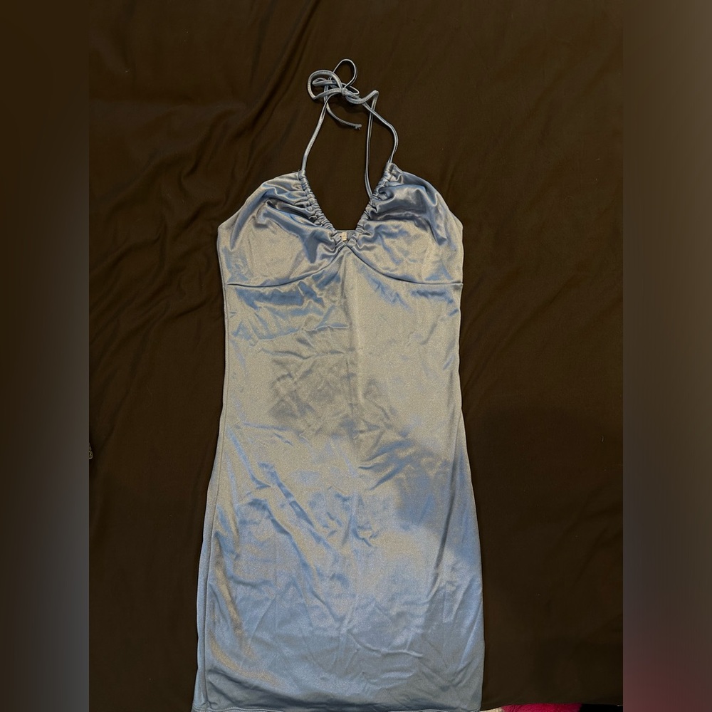 Garage blue satin mini halter dress